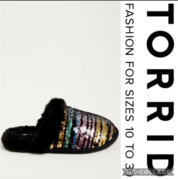 ❌️SOLD❌️ Torrid 8WW Fur Trim Slipper — Multi Sequins (WW) - Picture 5 of 7